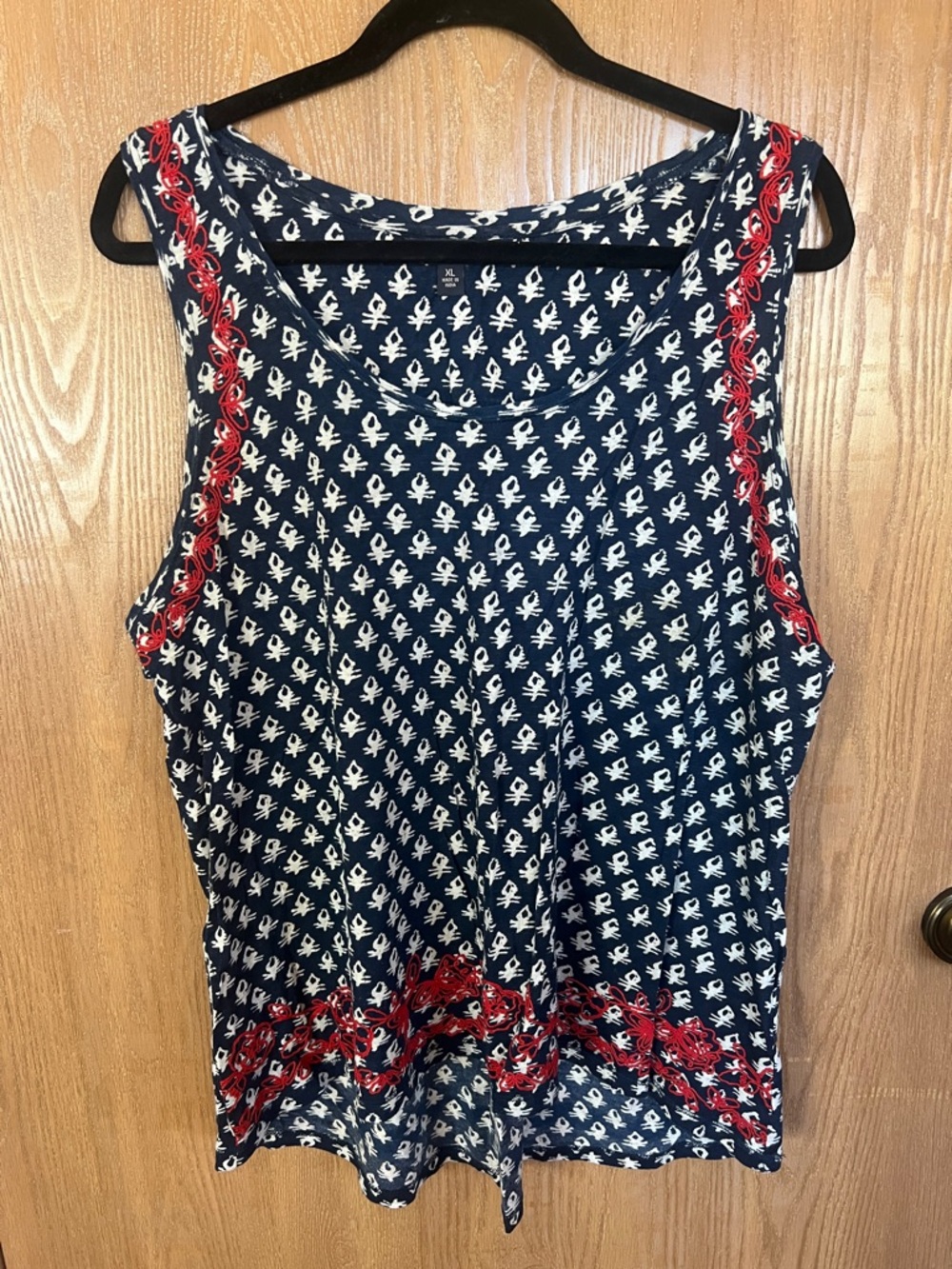 Lucky Brand Navy Printed Sleeveless Tank with Red Detail